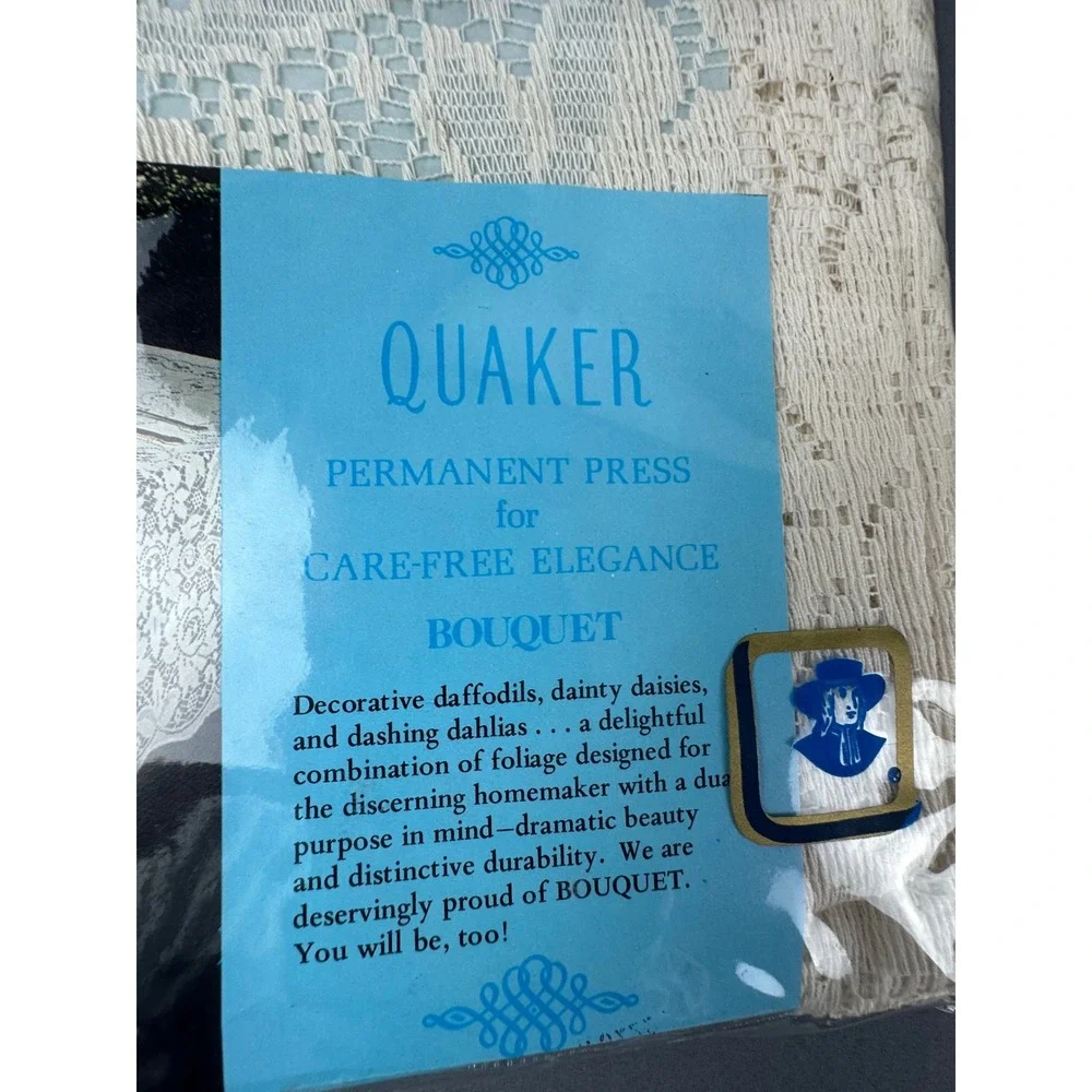 VTG Quaker Lace Tablecloth 70x90 Oval Natural NOS Pattern 1184